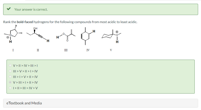 Rank the bold faced hydrogens