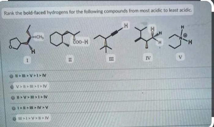 Rank the bold faced hydrogens