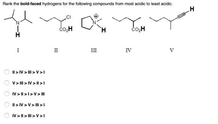 Rank the bold faced hydrogens