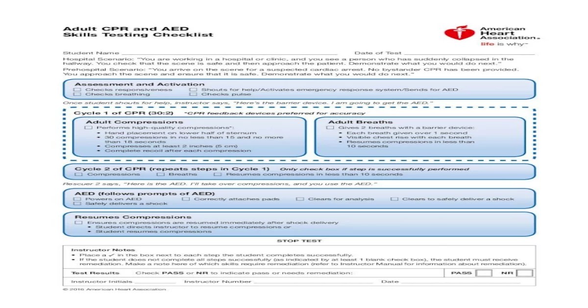 Aha bls skills testing checklist