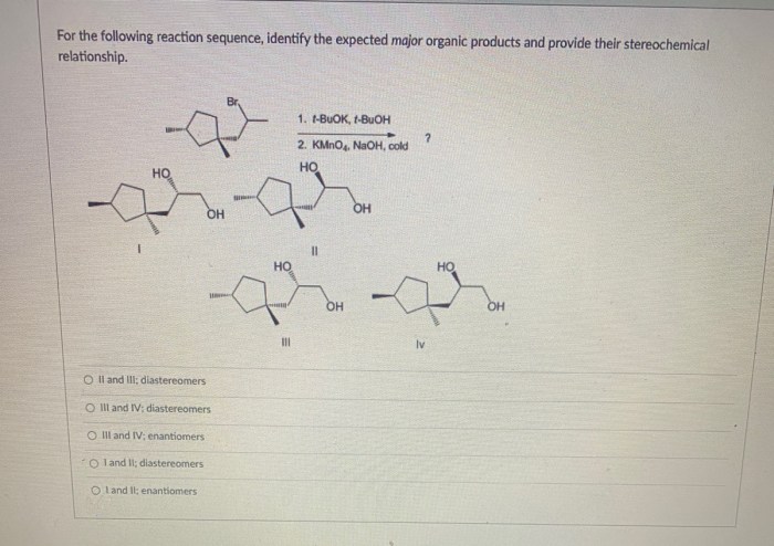 Identify the expected major products for the following reaction sequence