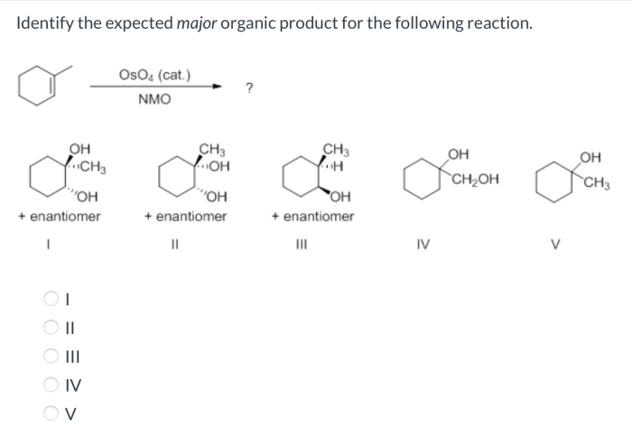 Identify the expected major products for the following reaction sequence